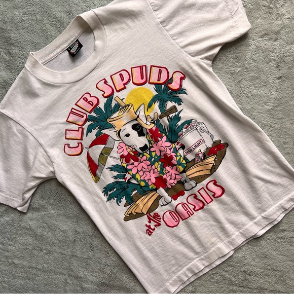 Vintage Tops - Vintage 80s 90s Bud Light Club Spuds Mackenzie Dog Oasis Beach Tee T-Shirt